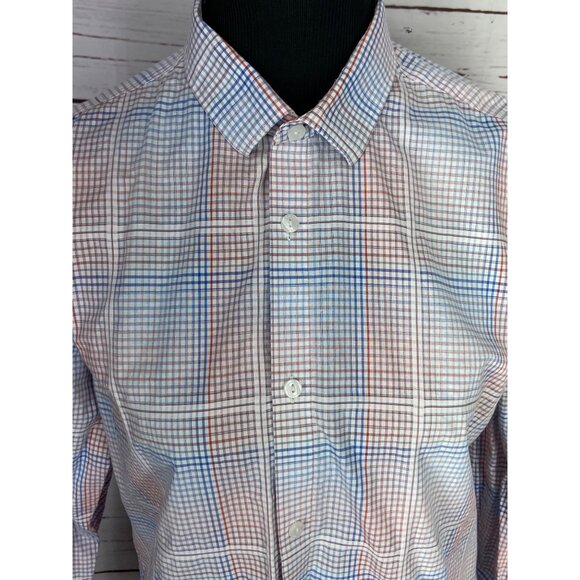 Calvin Klein Mens Infinite Cool Non-Iron Plaid Button-Up Shirt M 100% Cotton Red - Picture 4 of 6